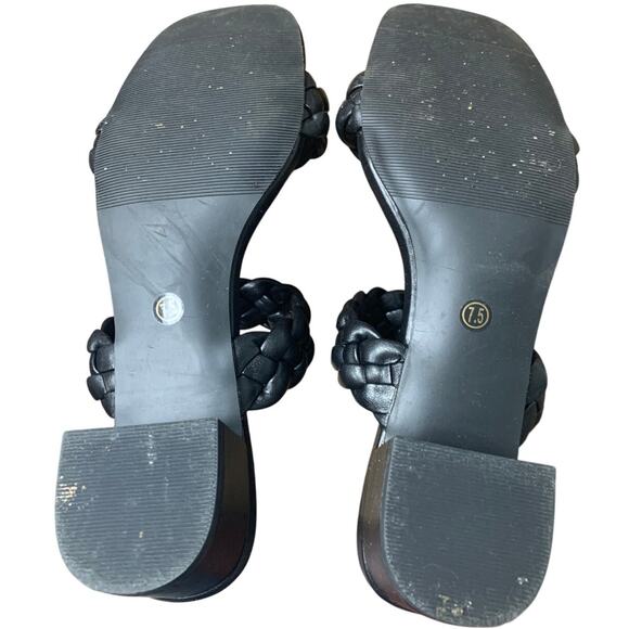 Dobolin Womens Size 7.5 Black Braided 2-Strap Open Toe 2" Chunky Heels Sandals - Picture 7 of 7